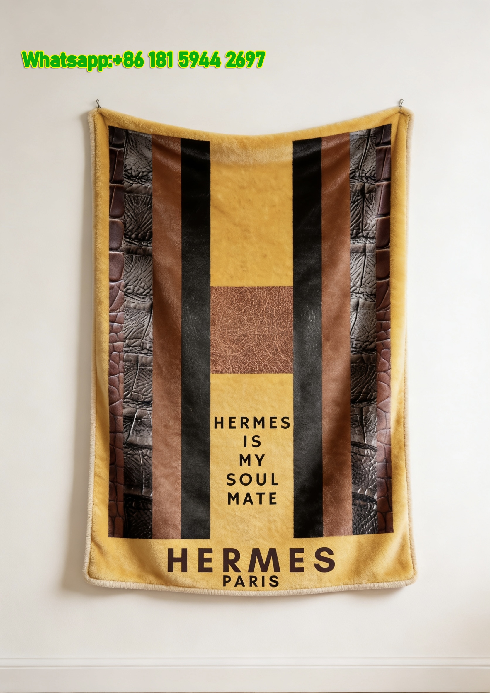 Hermès H Logo Leather Texture Flannel Throw Blanket IMG_5108